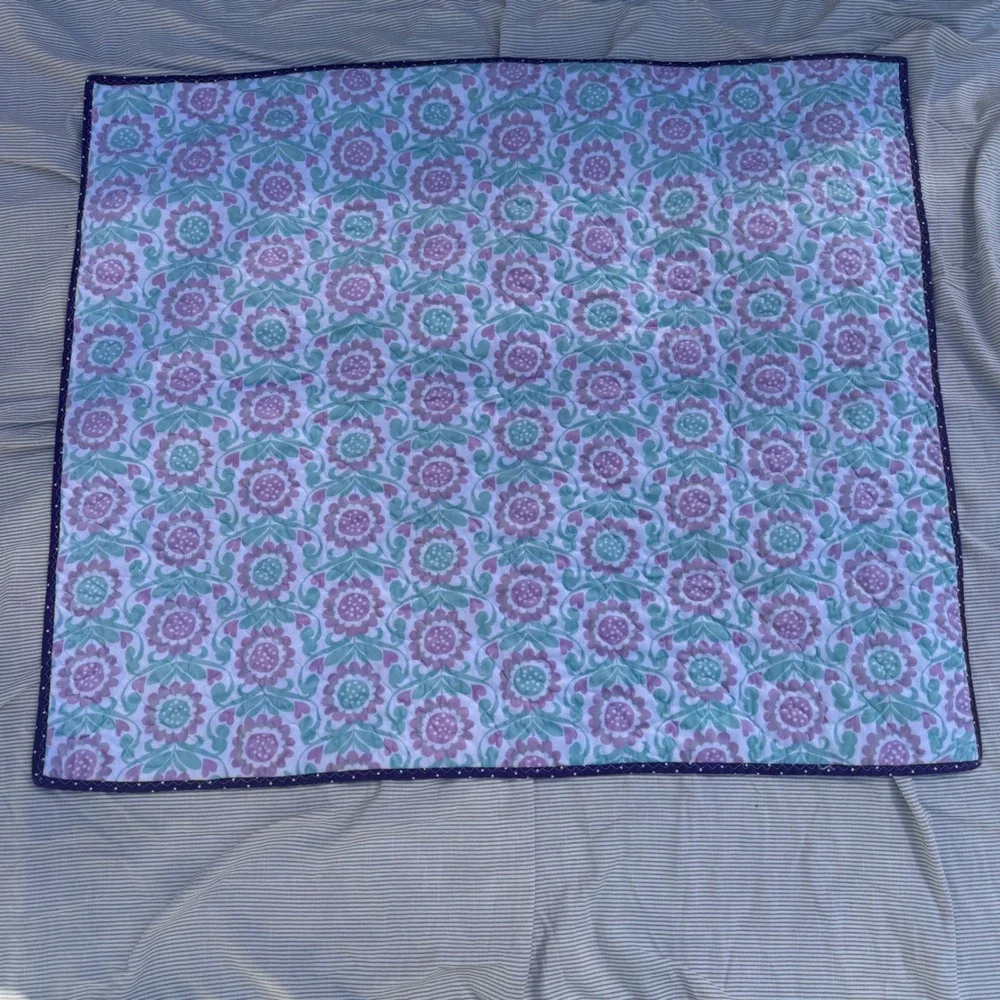 Handmade Patchwork Quilt 35x41 Purple Floral Minky Fleece Tie Dye Boho Baby